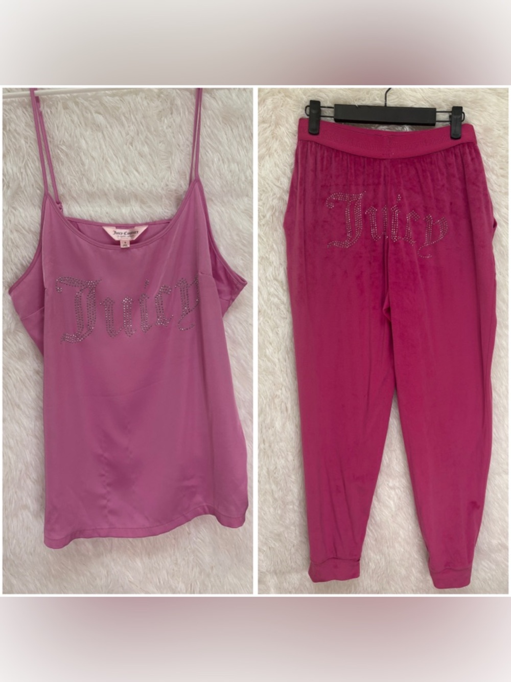 Juicy Couture Pink & Magenta Rhinestone Logo Cami & Velour Joggers Pajama Set 💗✨